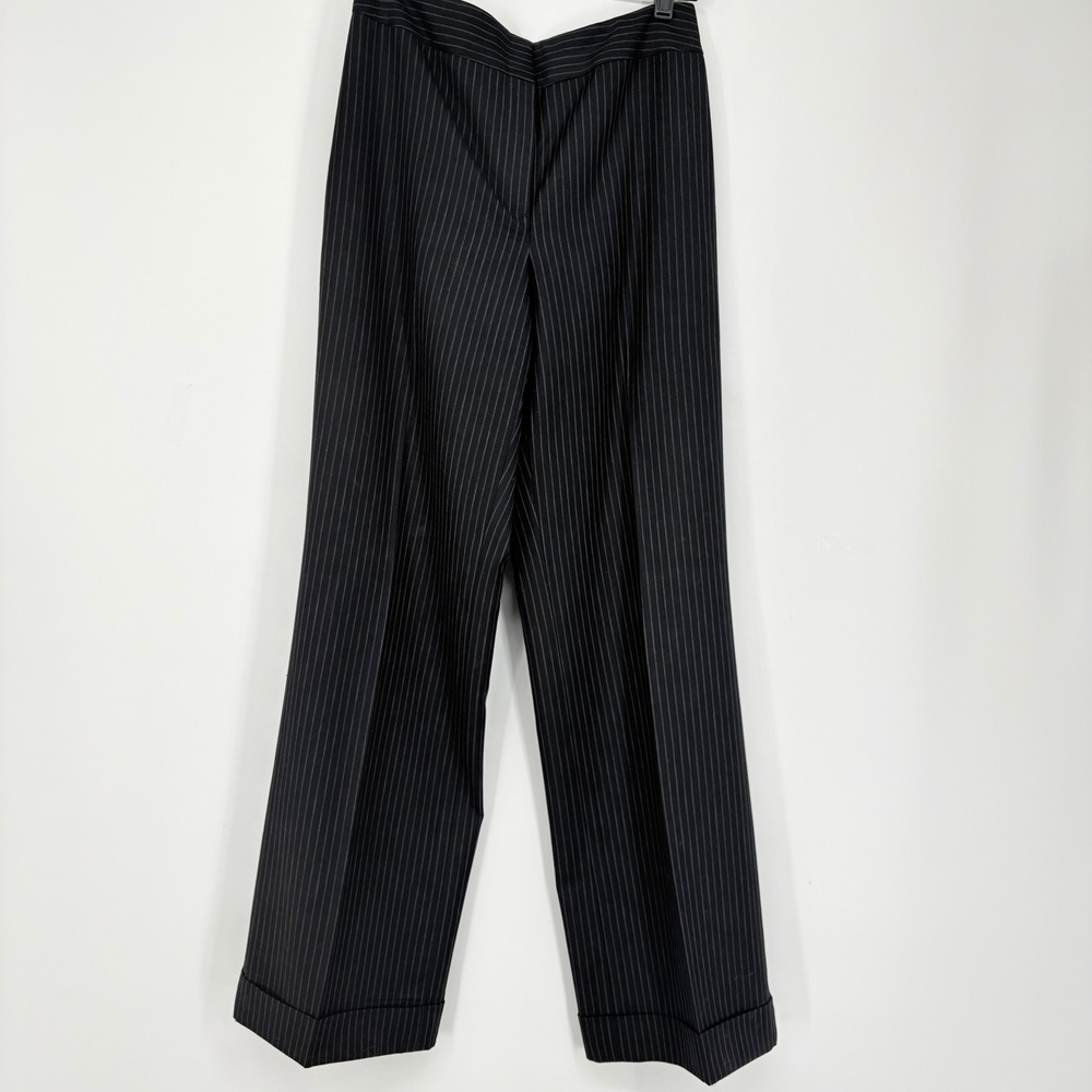 Ann Taylor Sz 6 Pinstripe Wide Leg HighRise Pants Wool Blend Lined Black White